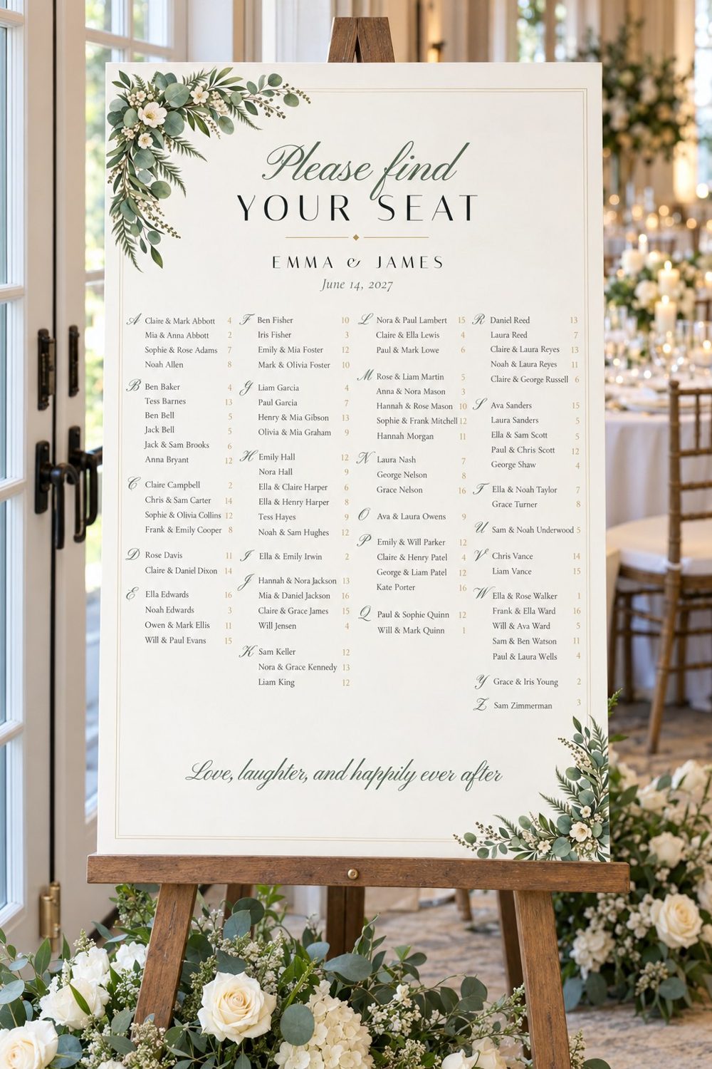 Seating chart at a reception