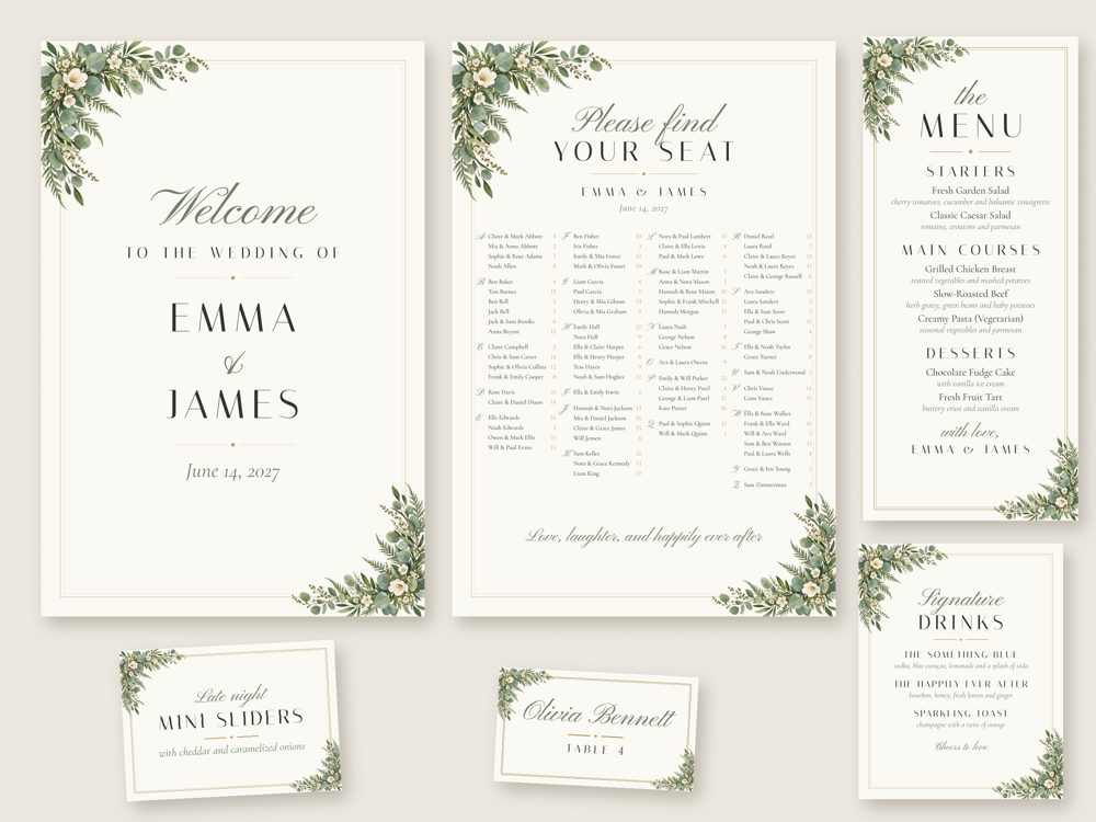 The full Greenery wedding set